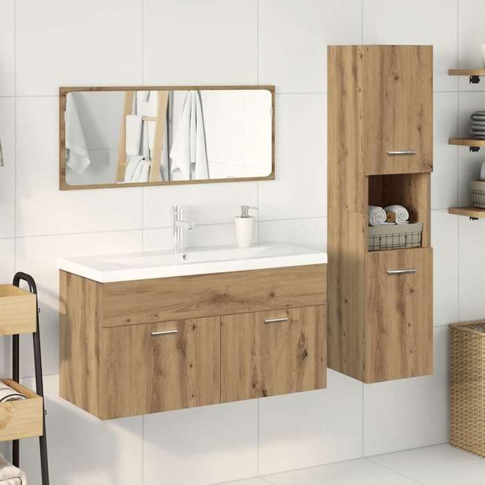 VidaXL Ensemble de meubles salle de bain 4 pcs bois d'ingénierie, armoire de salle de bain, armoire de rangement de 3328916