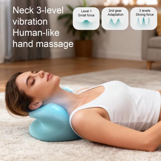 Cervical Massage Pillow Portable Wireless Neck Massager Heat & Shiatsu Ergonomic Neck Support for Home Office Travel