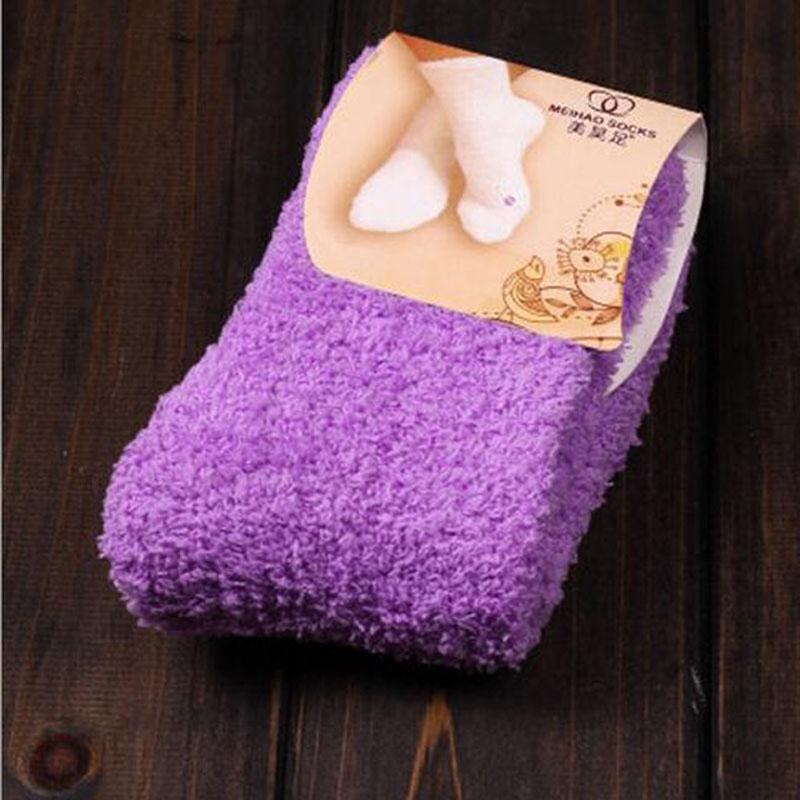 Women's Bed Socks Pure Color Fluffy Warm Winter Christmas Gift Soft Floor Home Candy Color Coral FLeece Velvet Socks Dropship
