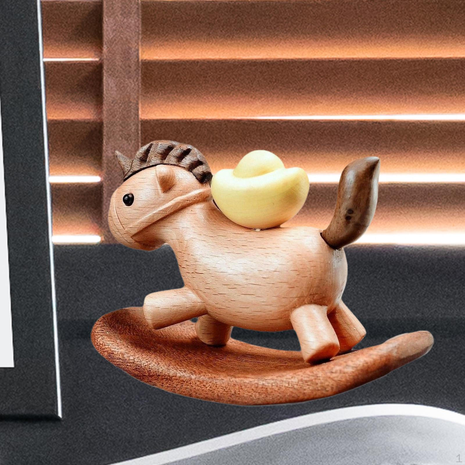 Wooden Miniature Horse Figurine,Small Rocking Statue Home Decor Animal Art Sculpture Desk