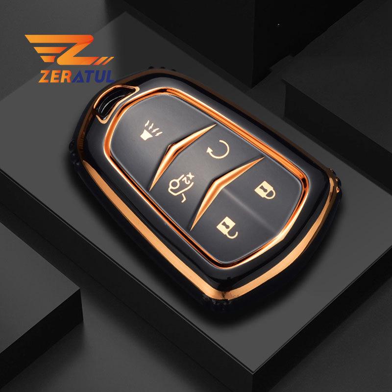 cwgqxl1 For Cadillac ATS CT6 CTS DTS XT5 Escalade ESV SRX STS XTS ELR 2014 - 2018 TPU Car Smart Key Cover Case Key Fob Bag Keychain