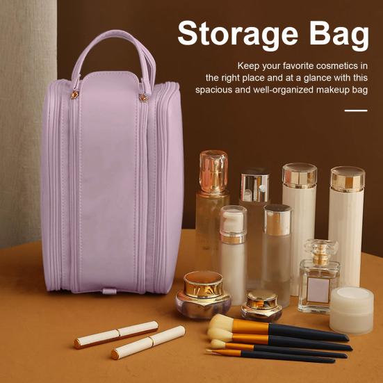 

Косметичка для хранения Гладкая искусственная кожа Водонепроницаемая застежка-молния Прочные стяжки Разделы Портативная деловая дорожная косметичка бежевый
