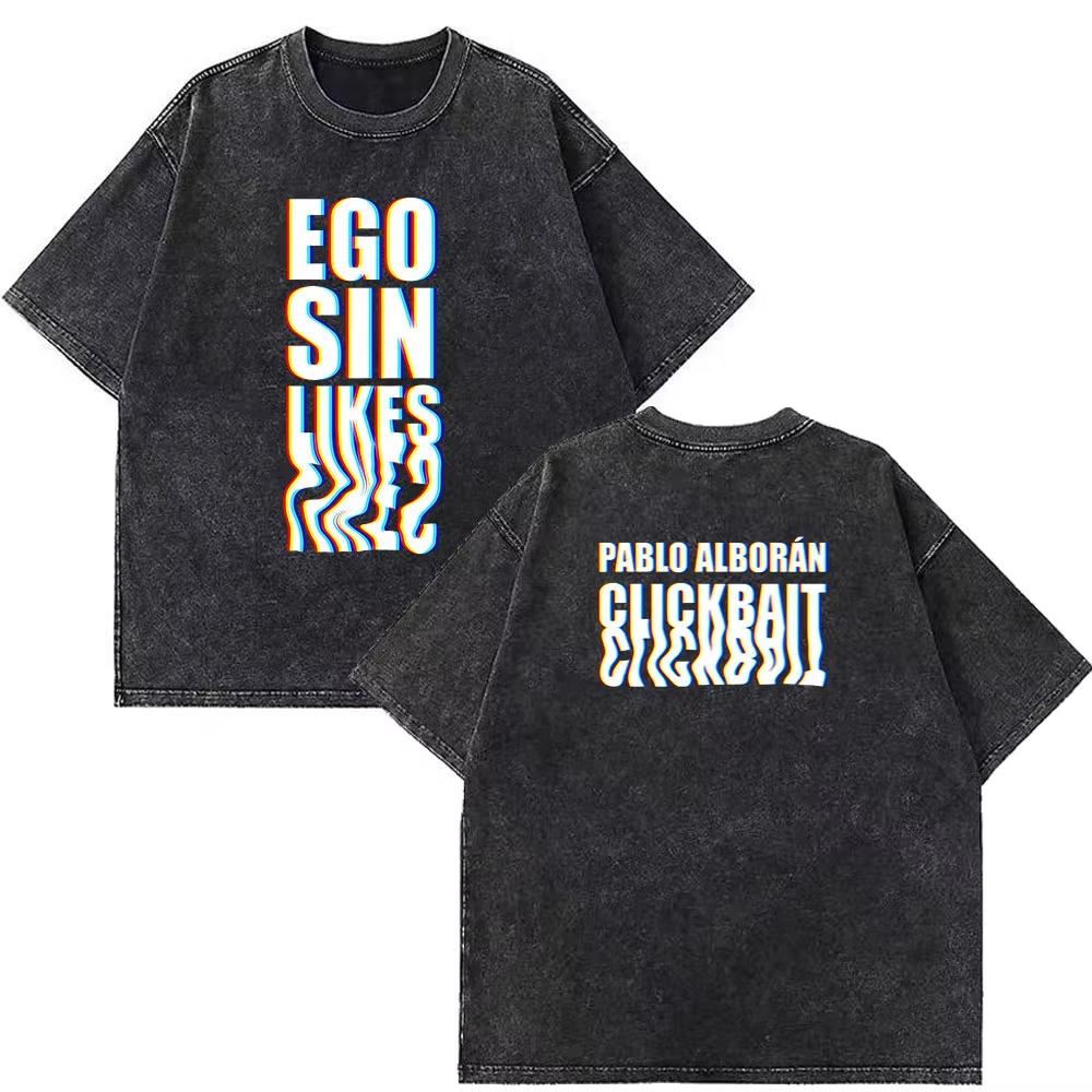 Singer Pablo Alborán Album 2026 Print Washed Vintage T Shirts Men Women Hiphop T Shirts Shortsleeved Casual Oversized T Shirts