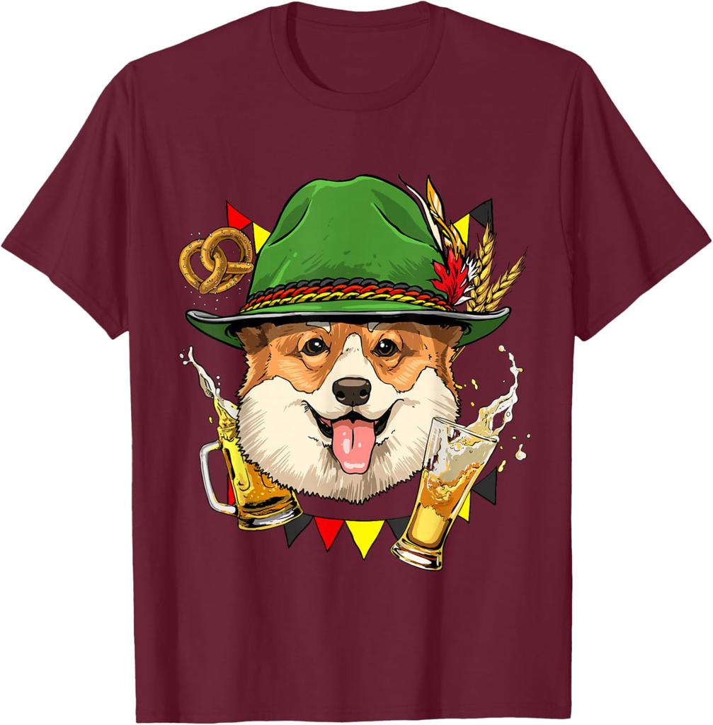 Oktoberfest Corgi Beer Graphic Tee Men's Breathable Cotton T-Shirt Festival