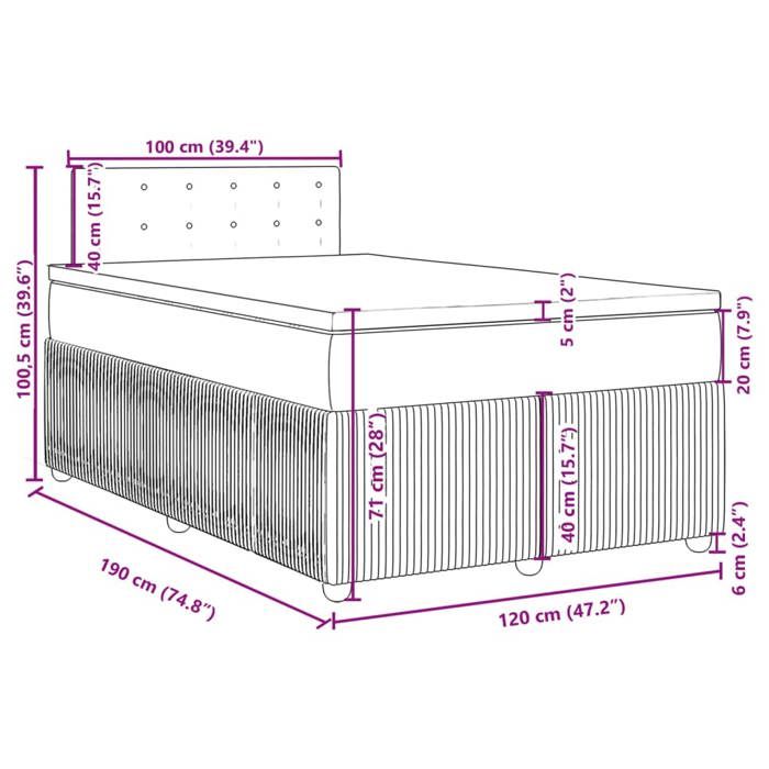 VidaXL Slatted Bed Base and Mattress Light Grey 120x190cm Velvet 3289998