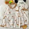 Cartoon Kitten Casual Ins Literary Retro Wind Cloud Cotton Casual Pajamas Women's Long-sleeved Trousers Set