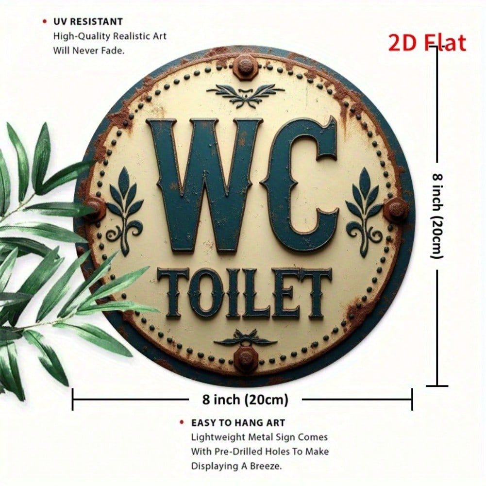 

WC Toilet Metal Sign Vintage Rustic Circular Bathroom Home Decor Farmhouse 20x20 разноцветный