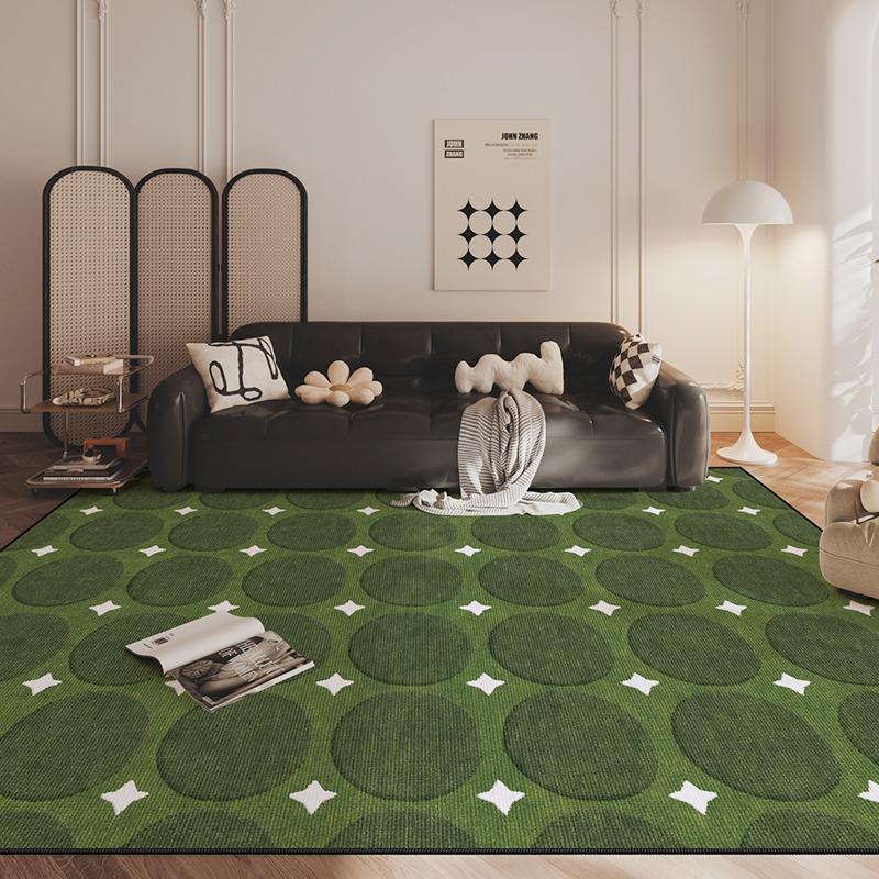 Living Room Carpet Medieval Retro Checkerboard Green Style Rug Bedroom Bedside Floor Mat High-end Large Area Short Pile Carpets