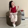 Girls' Summer 3D Mushroom Sleeveless Vest & Polka Dot Wide-Leg Pants Set