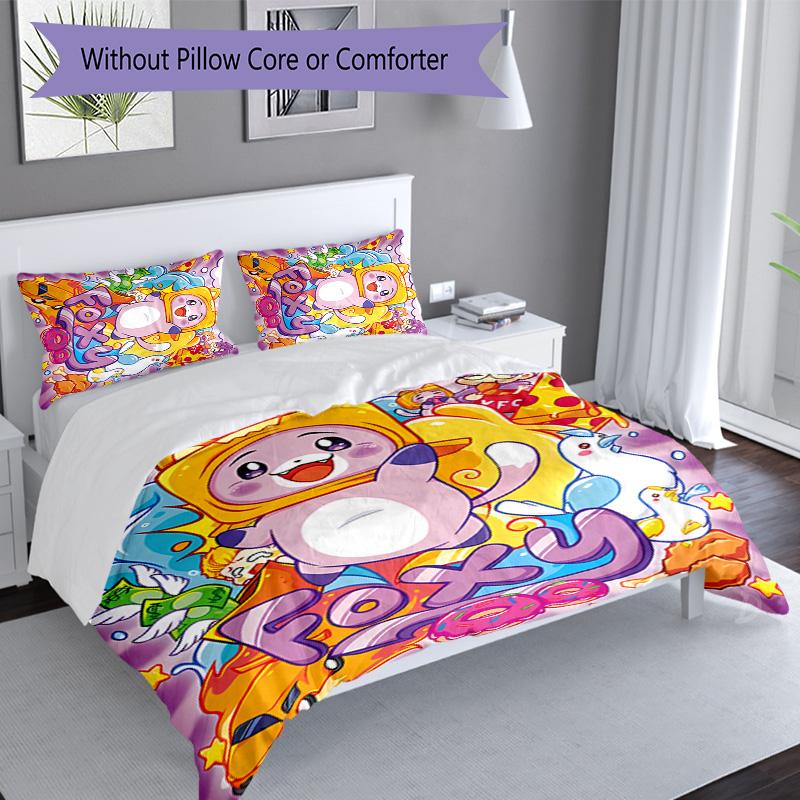 3pcs Lankybox Foxy and Rocky Pattern Bedding Set Duvet Cover Set Includes Duvet Cover &pillowcases, Perfect All Season Bedroom Decoration & Gift