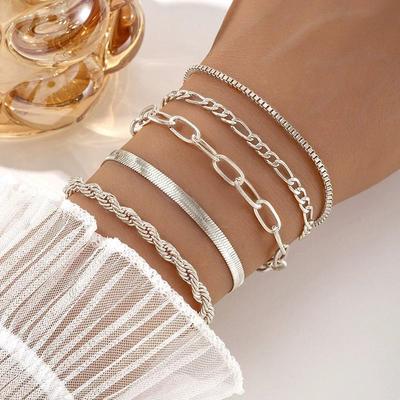 Set di 5 Braccialetti Bohemien Color Oro per Donna, alla Moda, Semplice, Impilabile, Accessori Gioielli