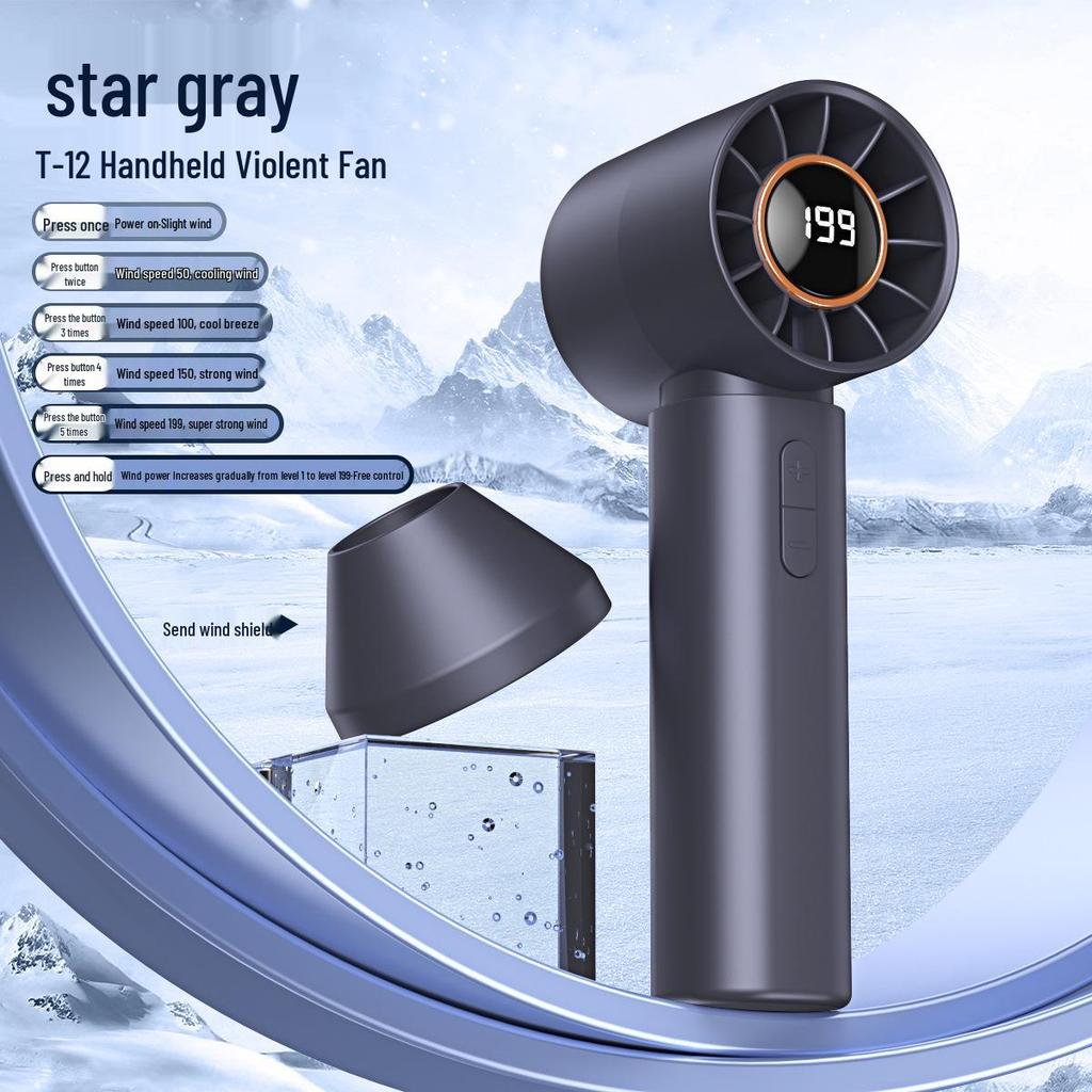 2026 Southeast Asia T12 High-Speed USB Mini Bladeless Handheld Fan with Digital Display