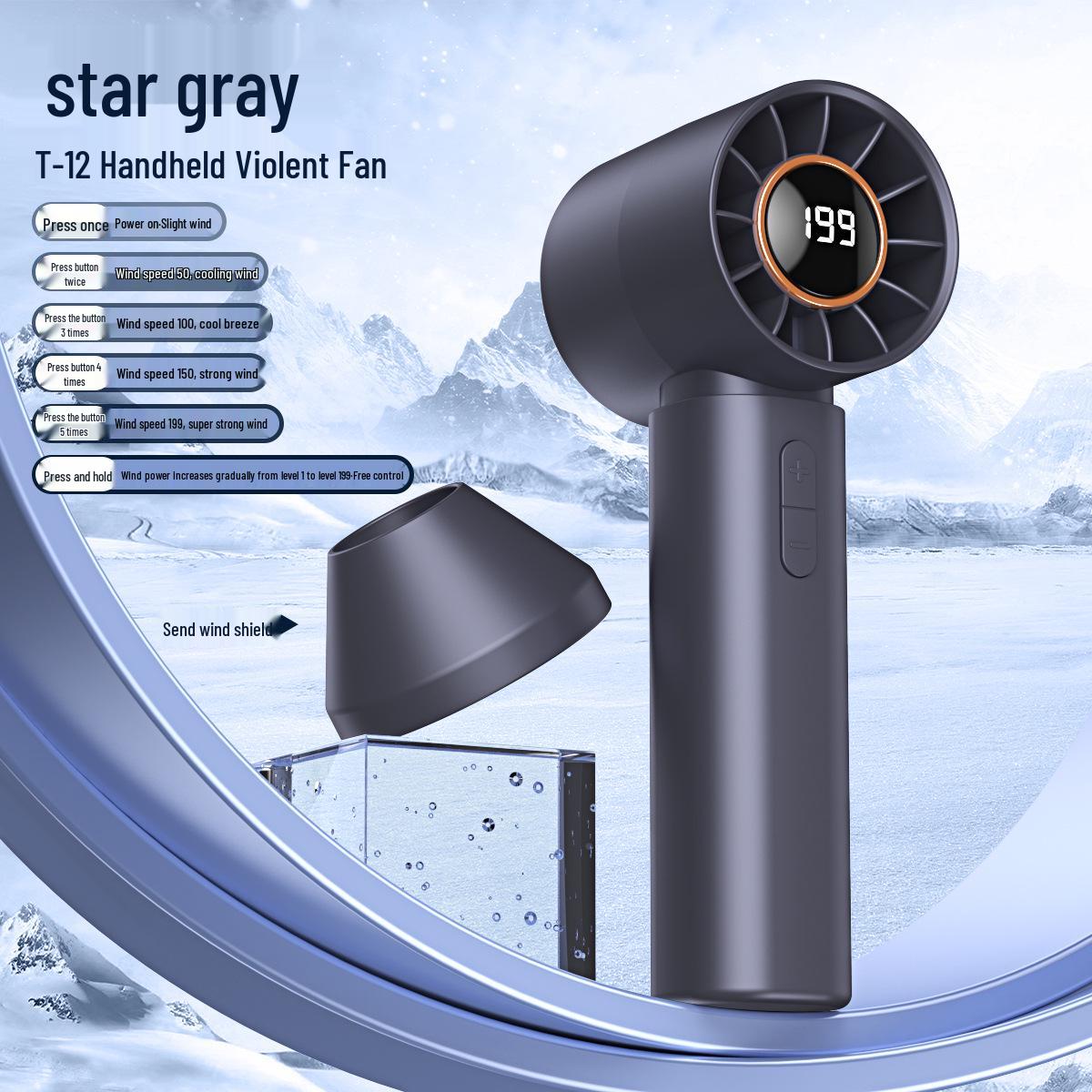 2026 T08 High-Speed Handheld Mini Fan with USB Charging & 100-Gear Digital Display