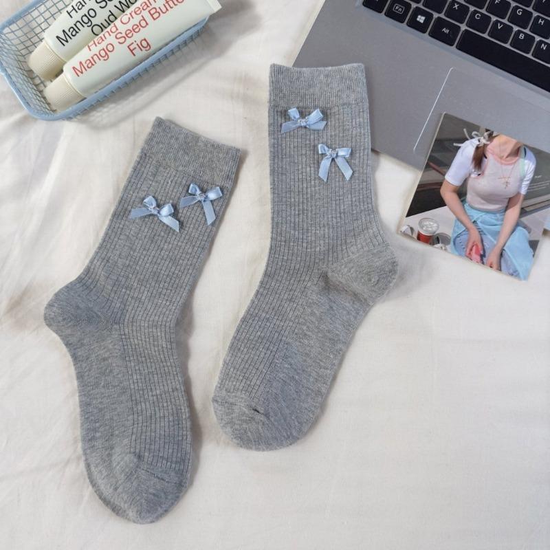 Ladies Spring and Summer Cotton Lovely Lace Stitching Breathable Mid Cylinder Pile Pile Stockings