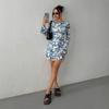 Autumn Elegant Flare Sleeve Backless Vintage Print Sexy Bodycon Mini Prom Dress Women Outfit Evening Party Festival Y2K Dresses