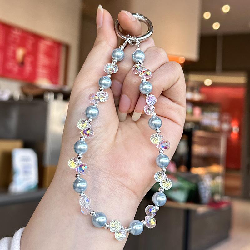 Colorful Crystal Beaded Pearl Phone Lanyard & Keychain Wristband