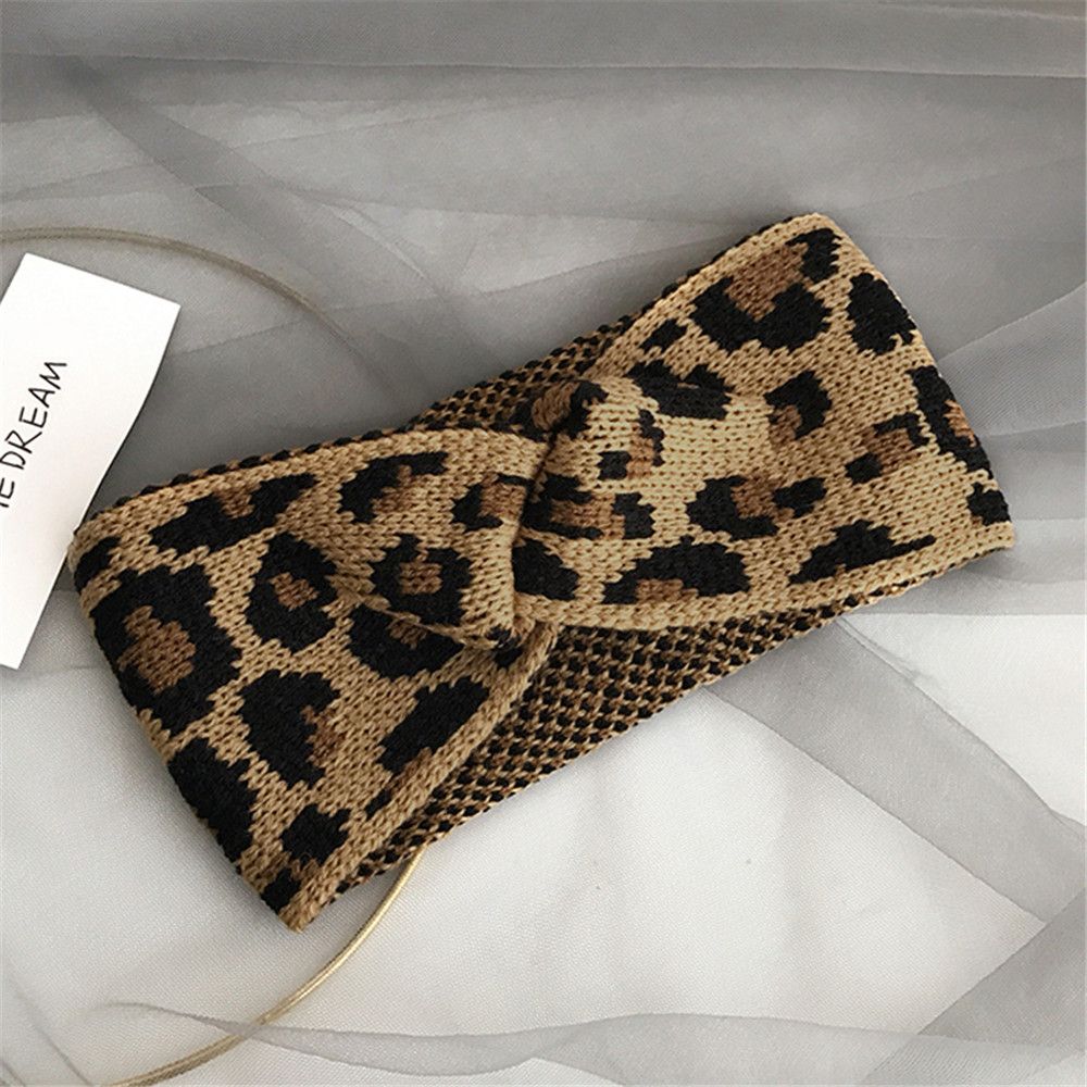 New Hair Styling Winter Warm Bowknot Turban Leopard Headwear Crochet Head wrap Knitted Headband