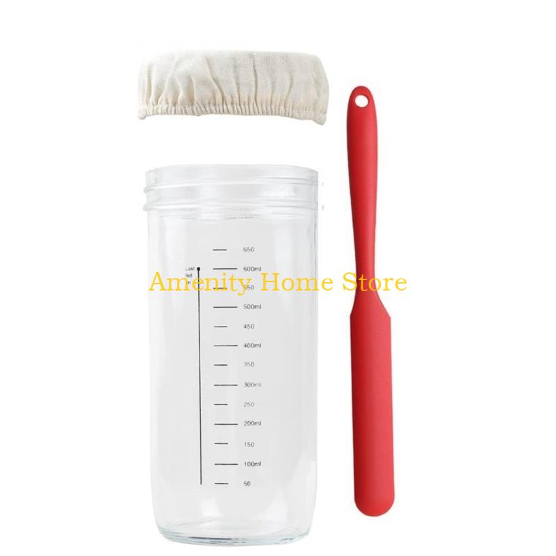 F26C Sourdough Starter Glass Jar Set Sourdough Starter Container with Thermometer Baking Accessories Perfect for Bread Making