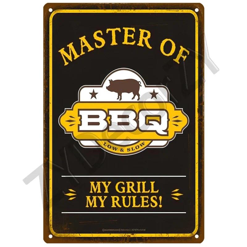 Retro BBQ Tin Sign - Vintage Wall Posters & Metal Decor - Decorative Wall Plate for Kitchens, Patios & Barbecue Themed Spaces