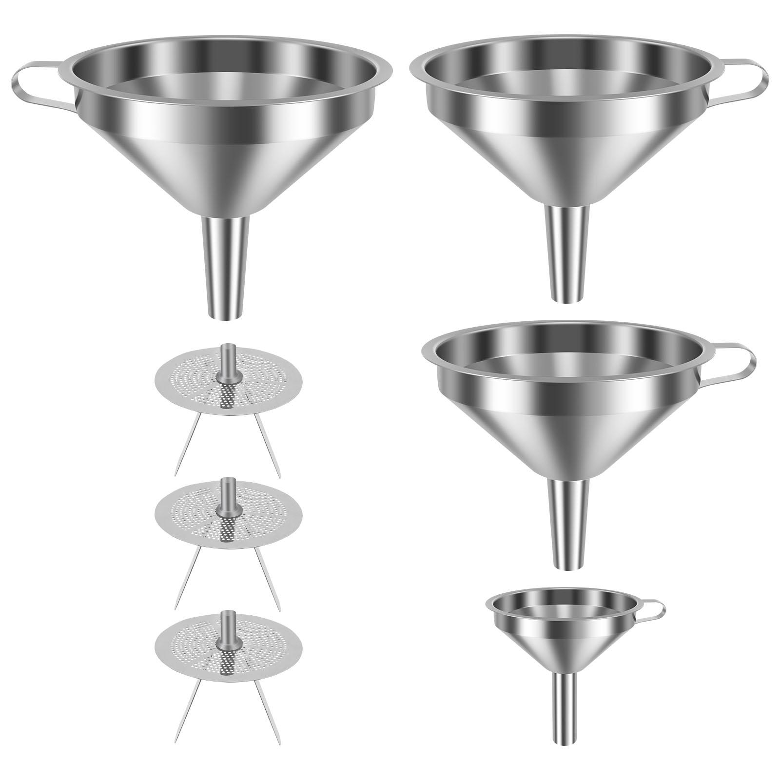 

7/14 Pcs Stainless Steel Funnel Kitchen Funnel with Removable Strainer and Handle Dishwasher Safe Cooking Funnels for Oil Flour