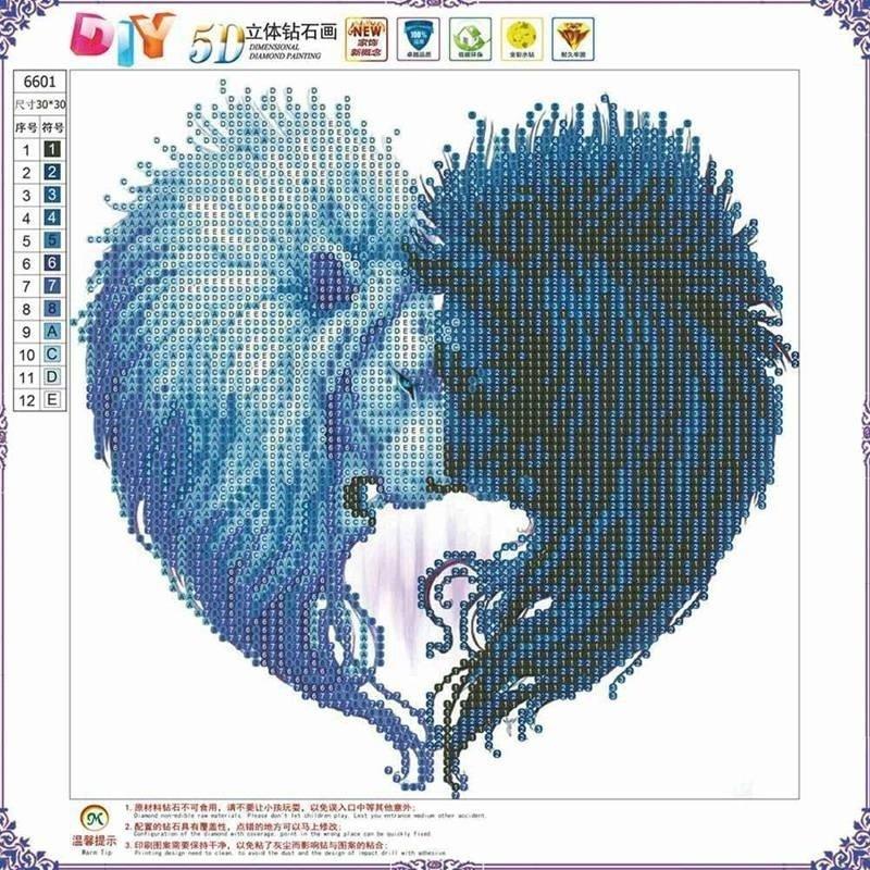 DIY 5D Diamond Sun and Moon Couple Wolf Embroidery Painting Cross Stitch Kit Home Decor Cross Stitch Painting