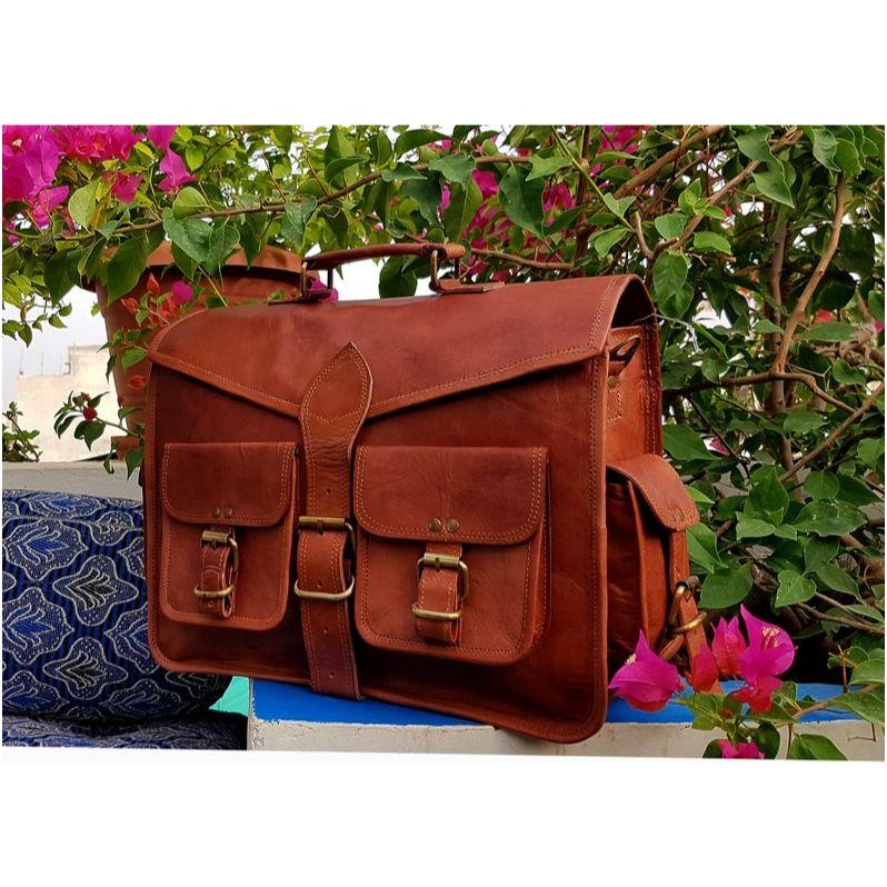 15" Leather Messenger Bag Laptop Case Office Briefcase Gift for Men Computer Distressed Shoulder Bag