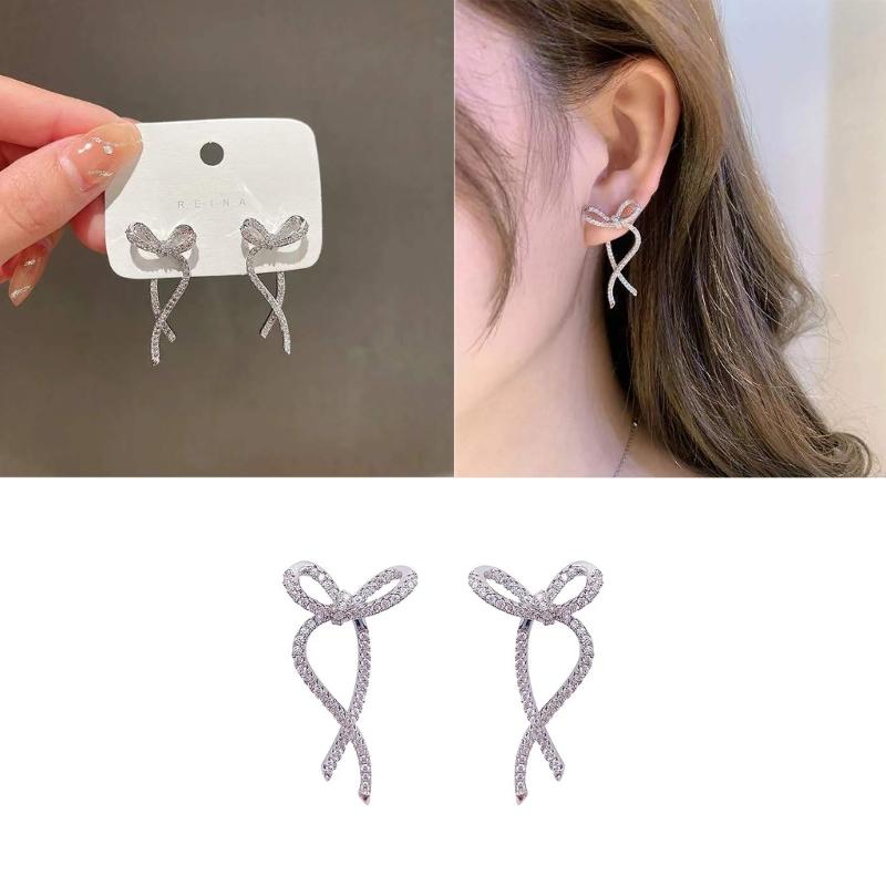 Simple Ribbon Bow Earrings Bows Shape Dangle Ear Rings Bowknot Pendant Eardrop Versatile Accessory for Daily Wear