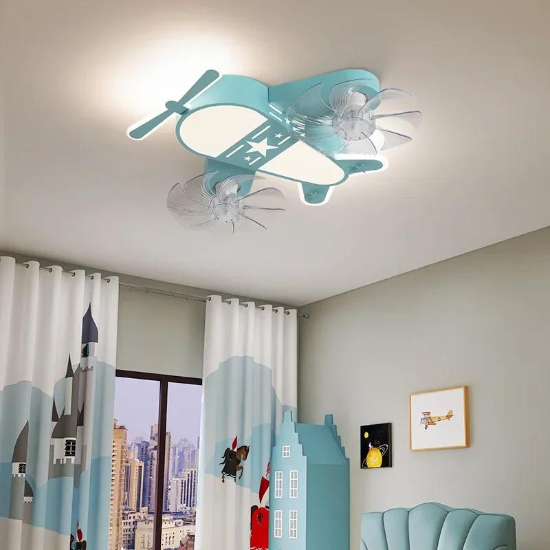 Children's Room LED Aircraft Ceiling Light Cartoon Remote Control Fan Lamp Boy Room Lights Bedroom Decoration Lamp Gift Light