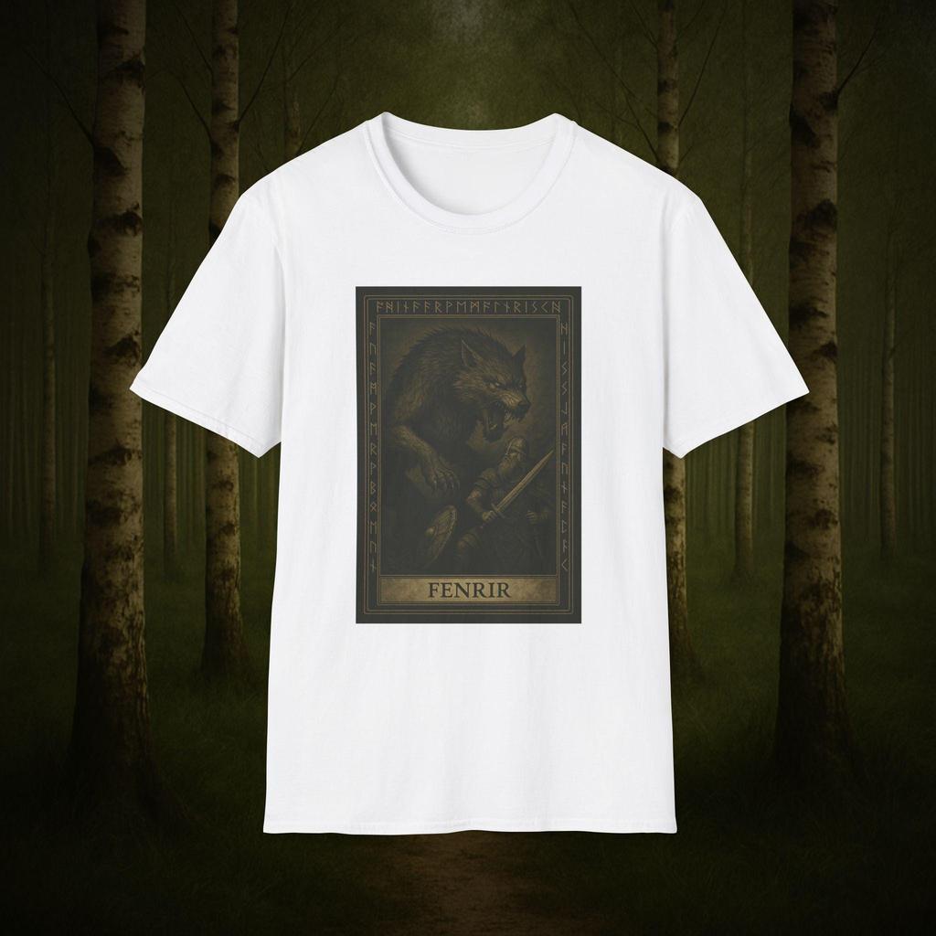 Fenrir Norse Tarot Men T Shirt Viking Mythology Tee Runes Ravens Pagan Wolf Spirit Graphic Cotton Shirts