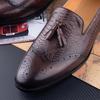 Mode Handgefertigt Bequem Lässig Lederschuhe Businessschuhe Herren Echtes Leder Quasten Loafer Kaffee Formeller Schuh Brogue Druck Männlich