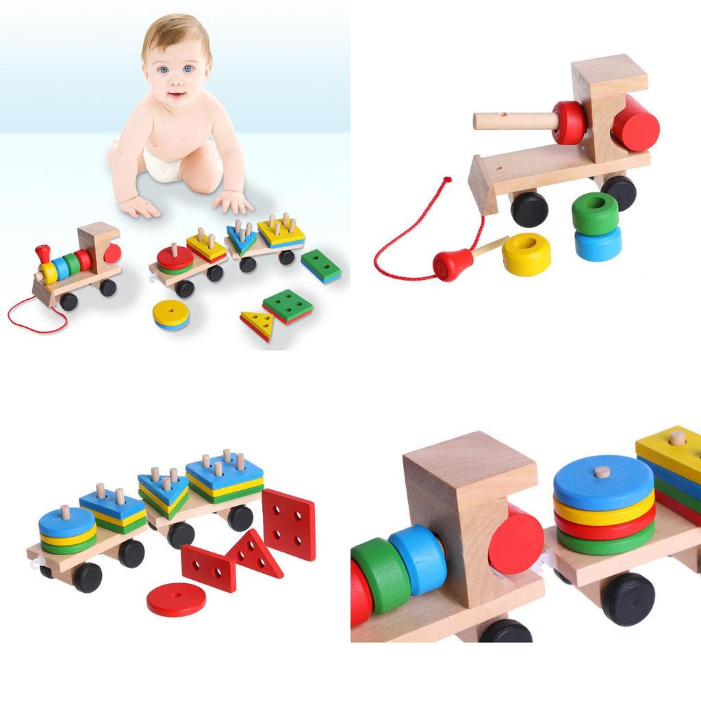 Delightful Kids Developmental Toys Train Truck Wooden Geometric Blocks Baby Educational Toy