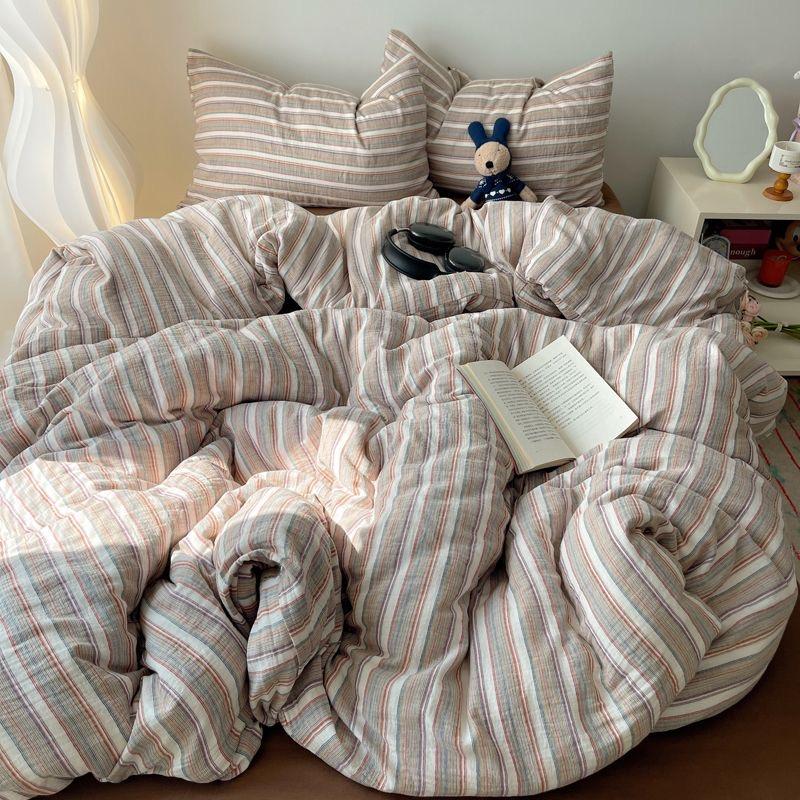 

Комплект постельного белья в полоску INS Nordic Girls Мягкая простыня из стираного хлопка Queen King Size Комплект постельного белья Комплект наволочек Постельное белье Single150x200 3pcs