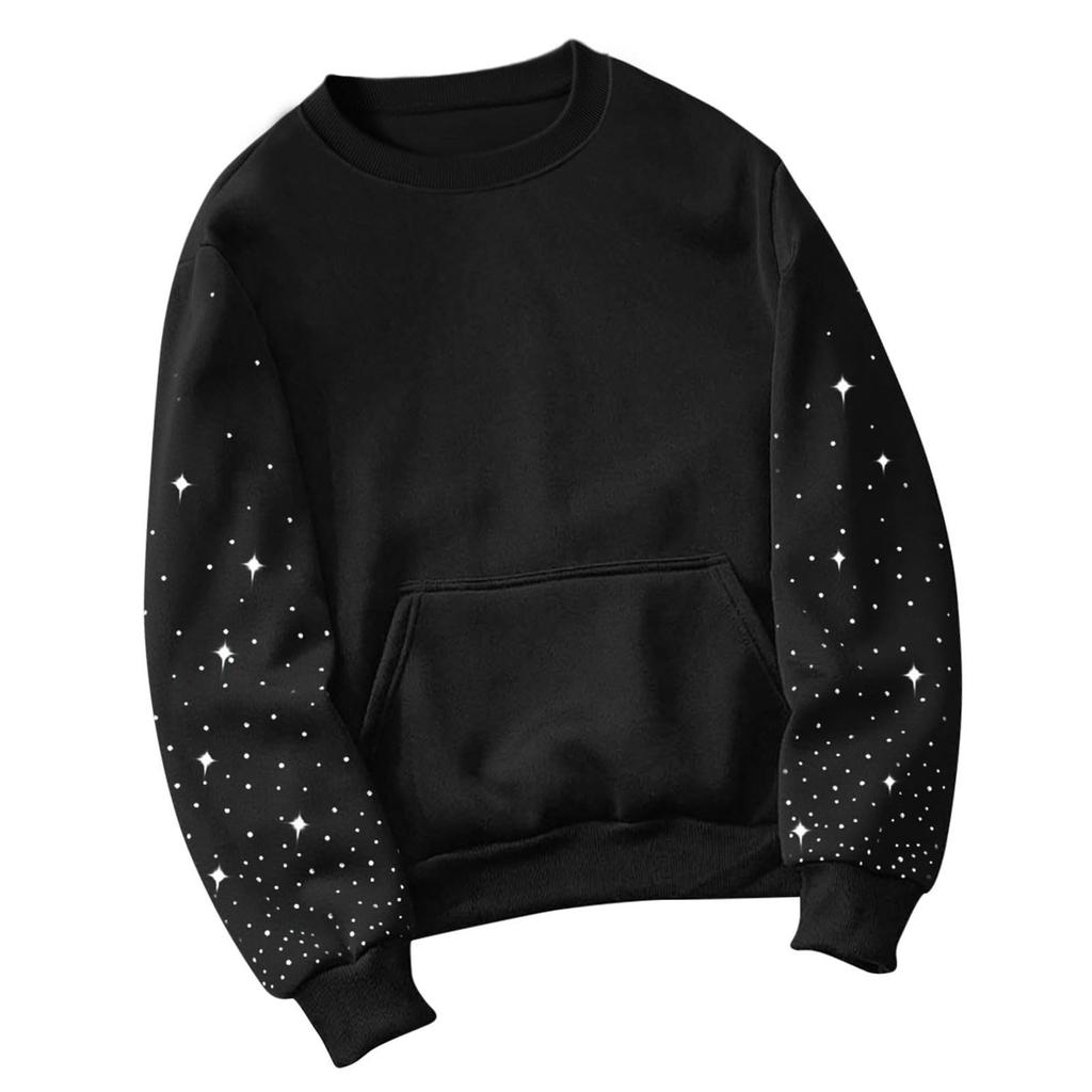Women's Fashionable Casual Commuting Sport Pullover Long-sleeved Rhinestone-embroidered Loose-fitting Hoodie