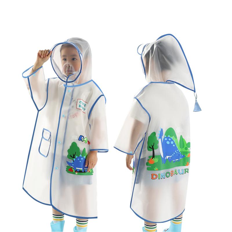 Kinder Regenmantel Niedlicher Cartoon-Druck Poncho Mit Abnehmbarer Wasserdichter Schutzmaske Für Jungen Mädchen