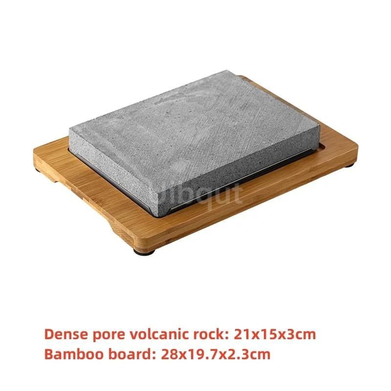 High temperature resistant volcanic rock natural stone steak tray grill plate granite slab board frying plate rock stone slab