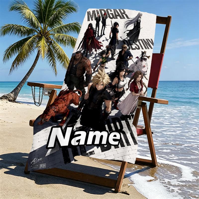 Custom Name Personalized Final Fantasy Print Beach Towel, for Trip Camping Beach Party Home Decor, Birthday Gift for Family & Friends