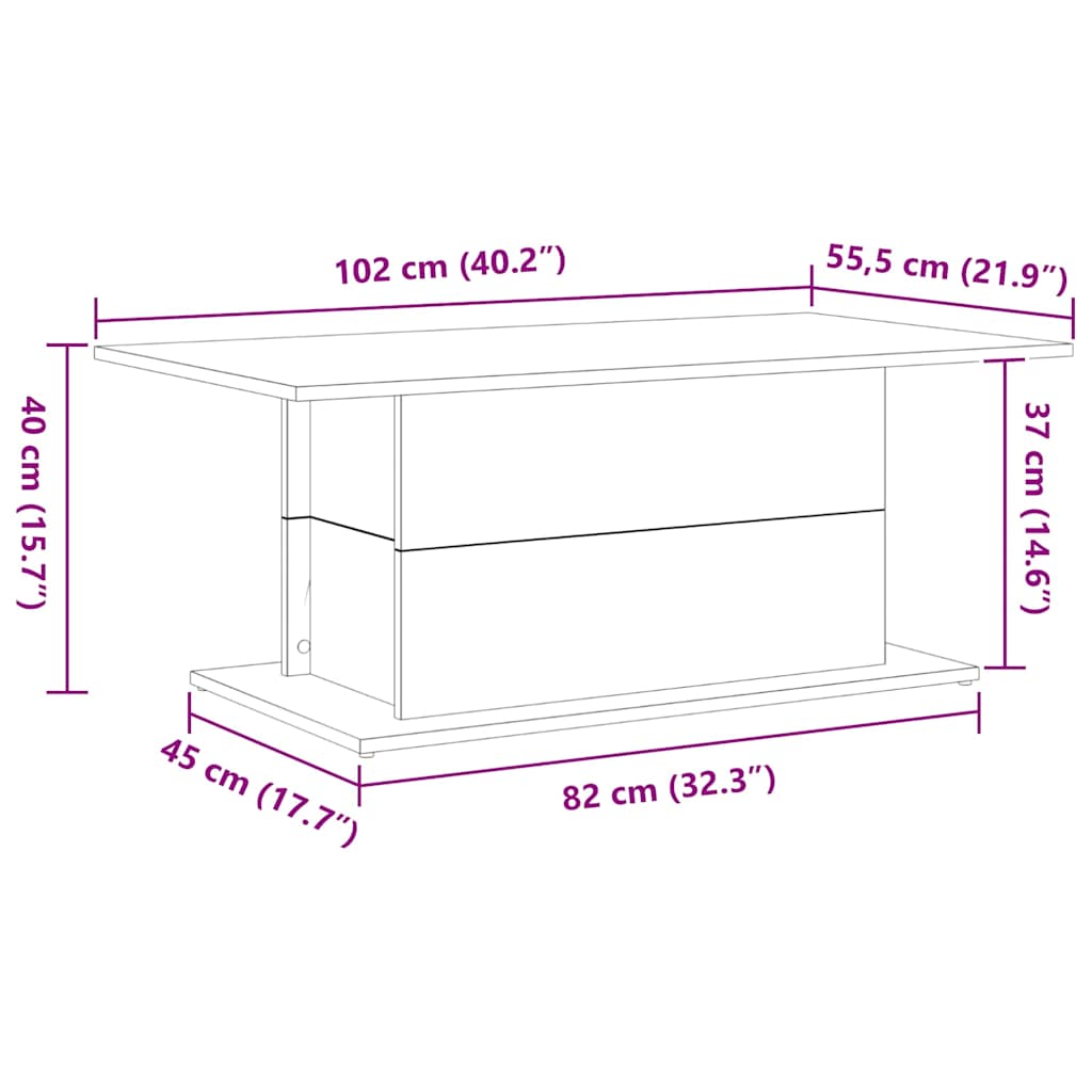 Coffee Table Black Oak Look 102 X 55.5 X 40 Cm