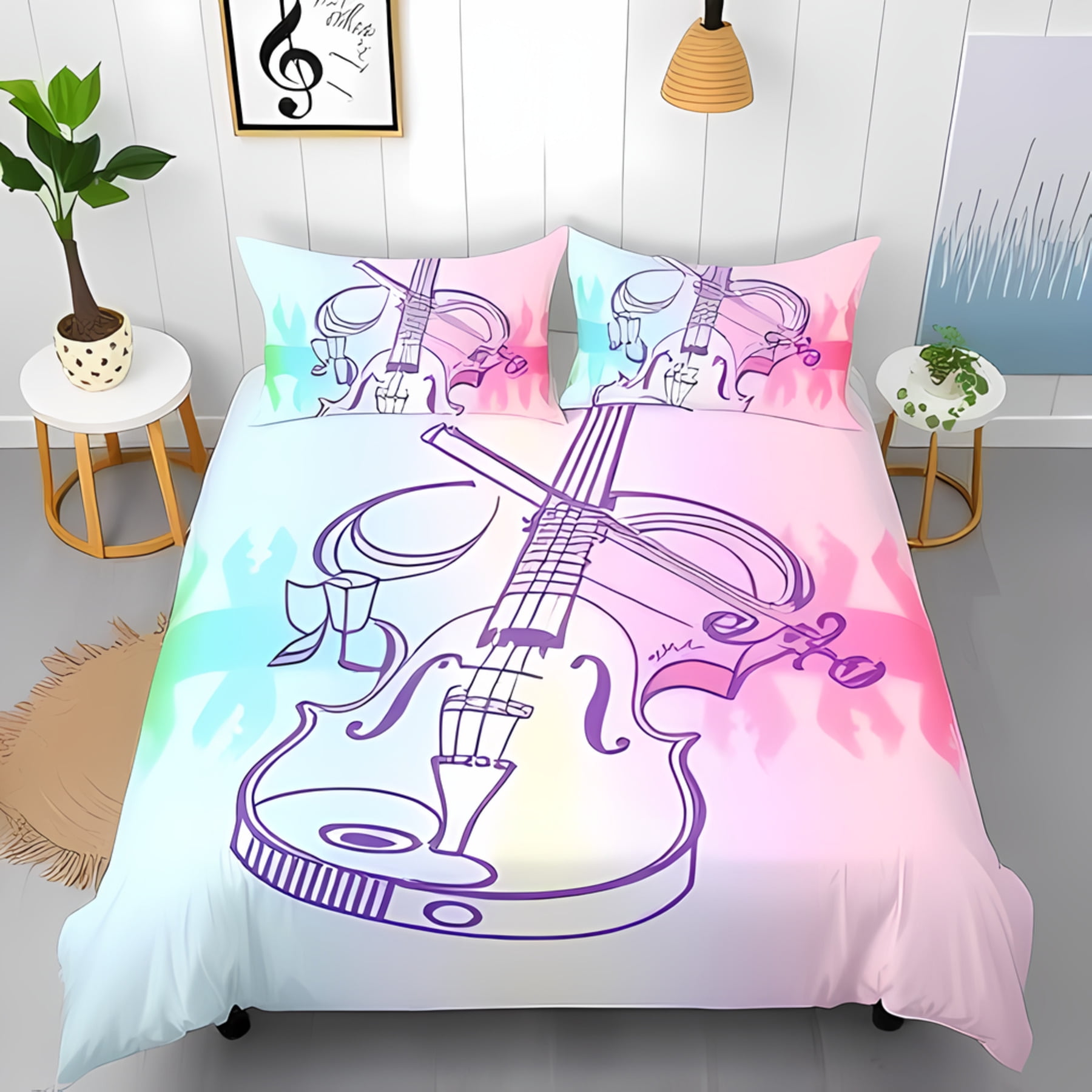 

Musical Soft Duvet Cover Set Young Girl featuring Violin Celo One Note At A Time Design for Music Lovers, Warm Soft plus Comfortable 135*200cm Eu-Single
