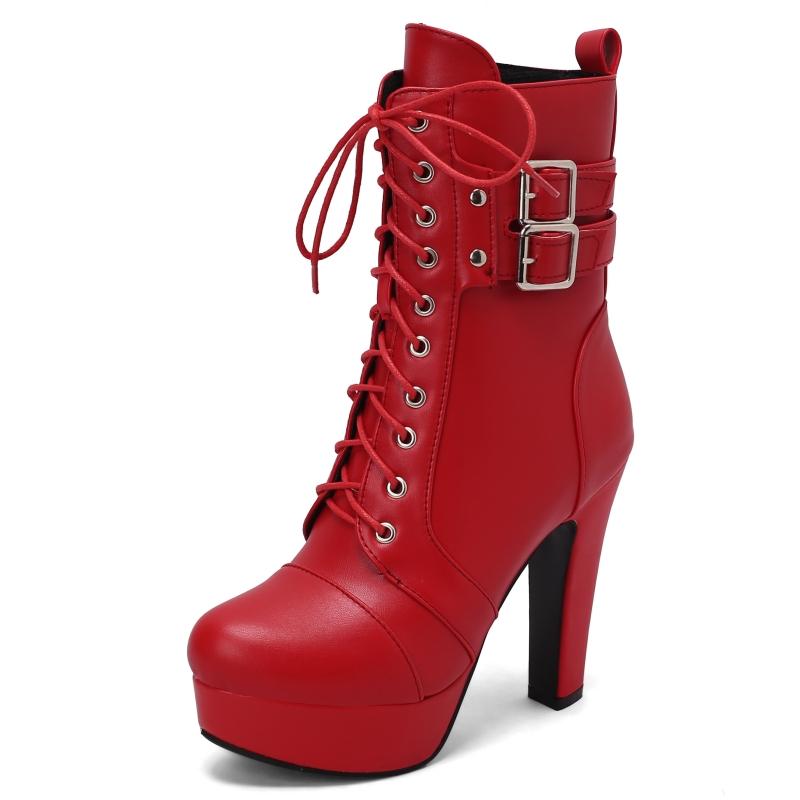 Fashion Fashion Women's Ankle Boots 2024 Winter Shoes Sexy Lace Up Buckle Short Boot Female White Black Heels Party Shoes Large Size 50