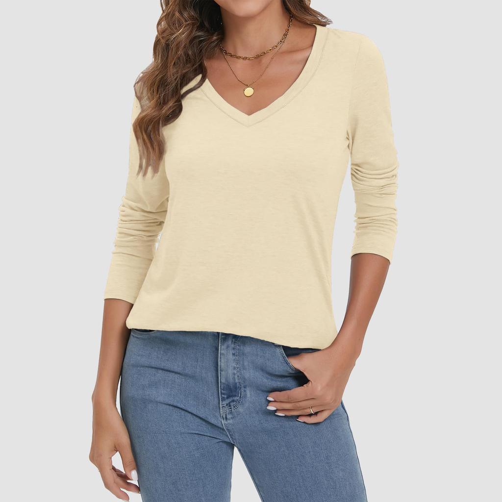 Women's Fashion Casual V,Neck Color Loose,Fit Versatile T,Shirt Top