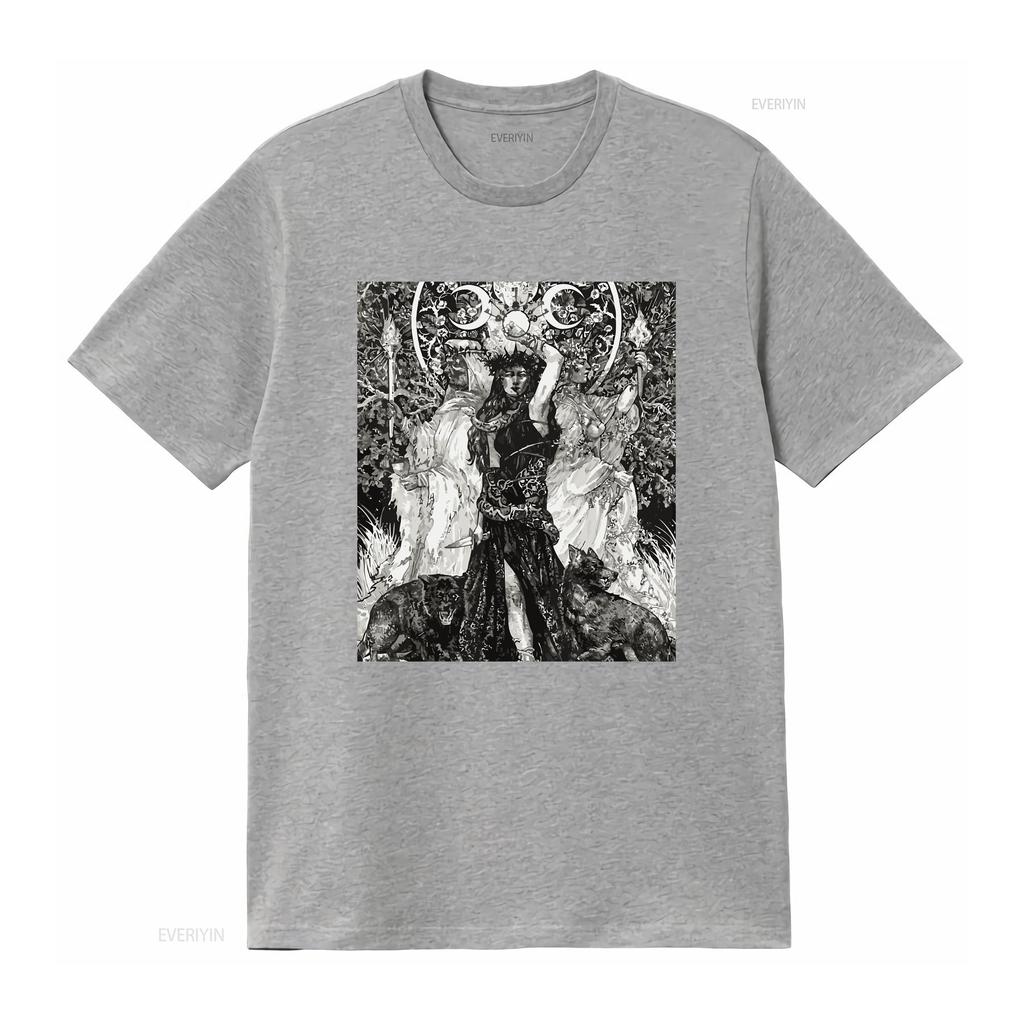 Die Göttin Hekate Tarotkarte Dreifache Wicca-Heidin Mondhexe T-Shirt vintage gewaschenes Oberteil für den Alltag Designer-Kleidung