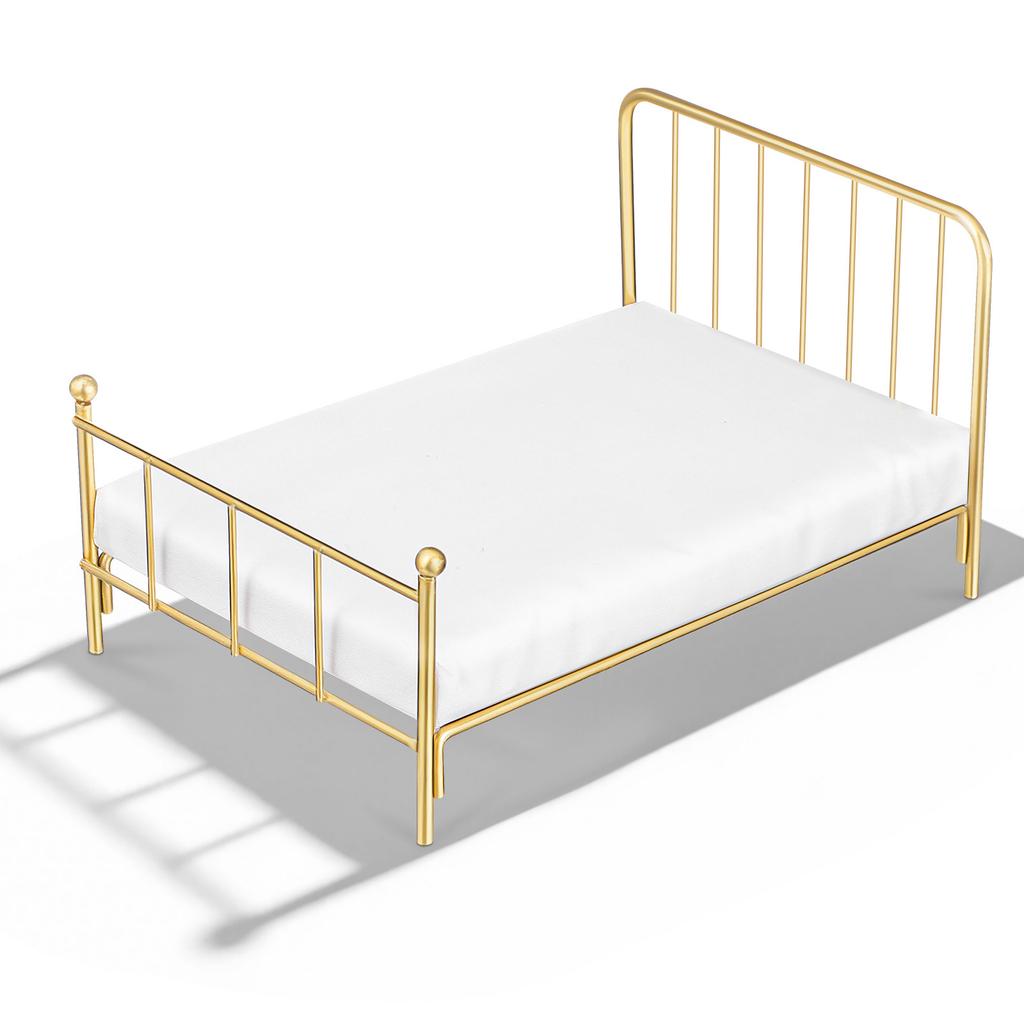Detailed 1:12 Scale Miniature Single Iron Bed with Mattress Perfect for Dollhouse Bedroom Layout Miniature Interior Decor Items