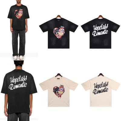 2025 Summer New Hopeless Romantic Wash Water Spray Color Men's and Women's Loose High Quality Cotton Plus-size T-shirt