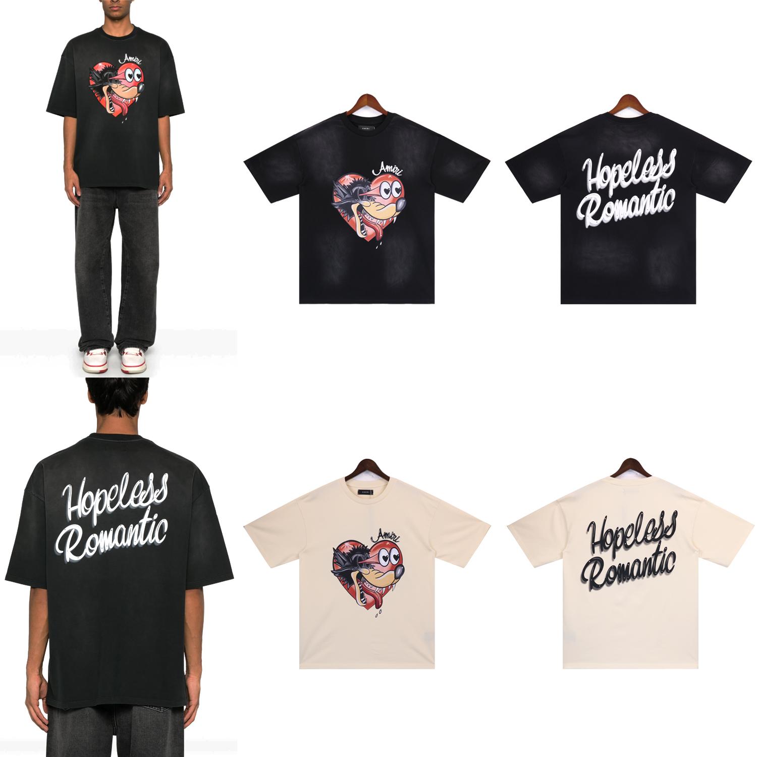 

Літо 2025 Нова AMIRI Hopeless Romantic Прання Колір Спрей Вода Чоловіча та Жіноча Вільна Високоякісна Бавовняна Футболка Великого Розміру XL
