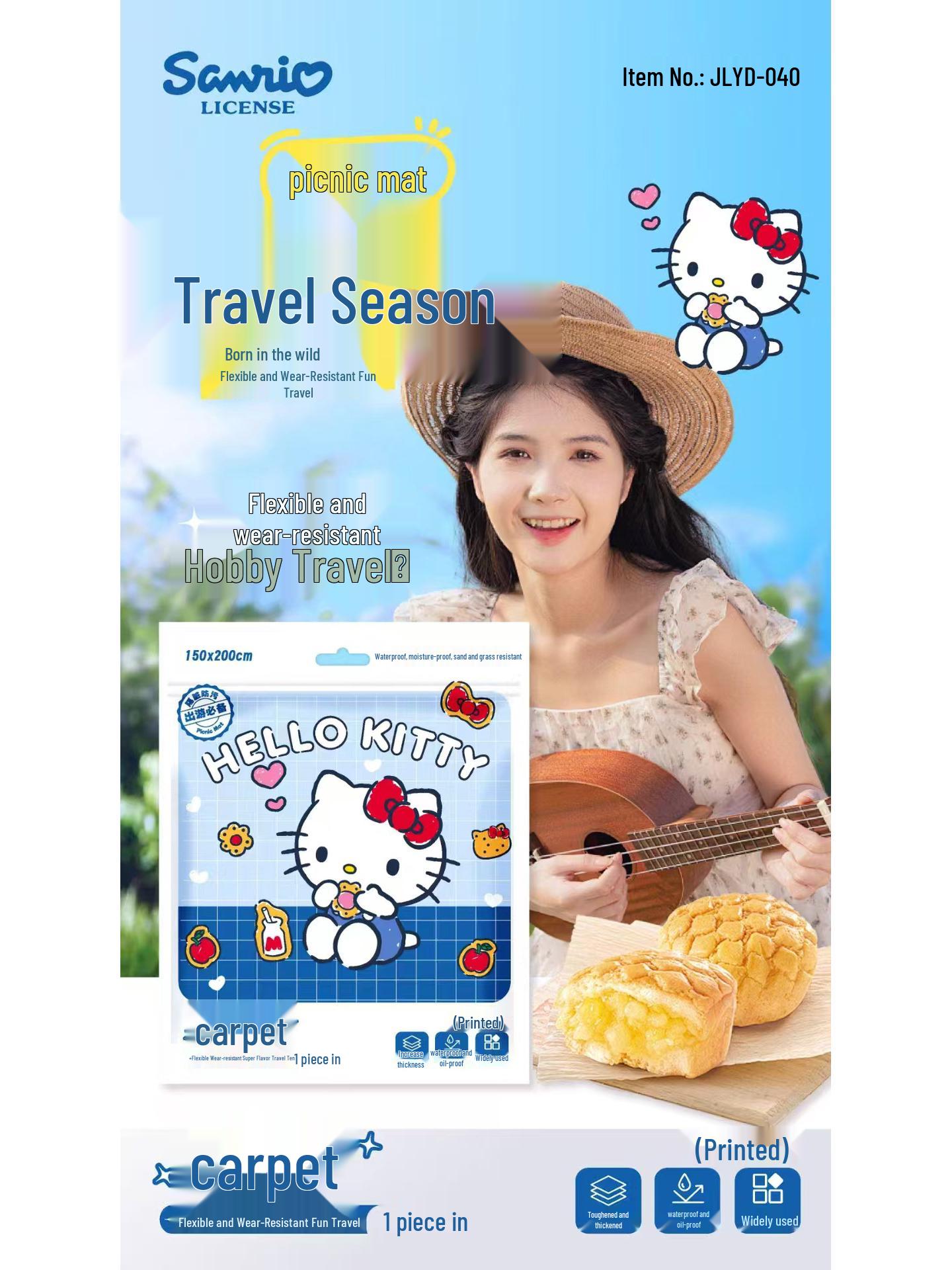 Водонепроницаемый утолщенный пикниковый коврик Sanrio - Для улицы, пляжа, кемпинга, влагостойкий. 150x200 cm