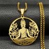 Bodhisattva Buddha Meditation Chakra Necklace for Men Women Stainless Steel Gold/Silver Color Lotus Flower Mandala Chain Jewelry