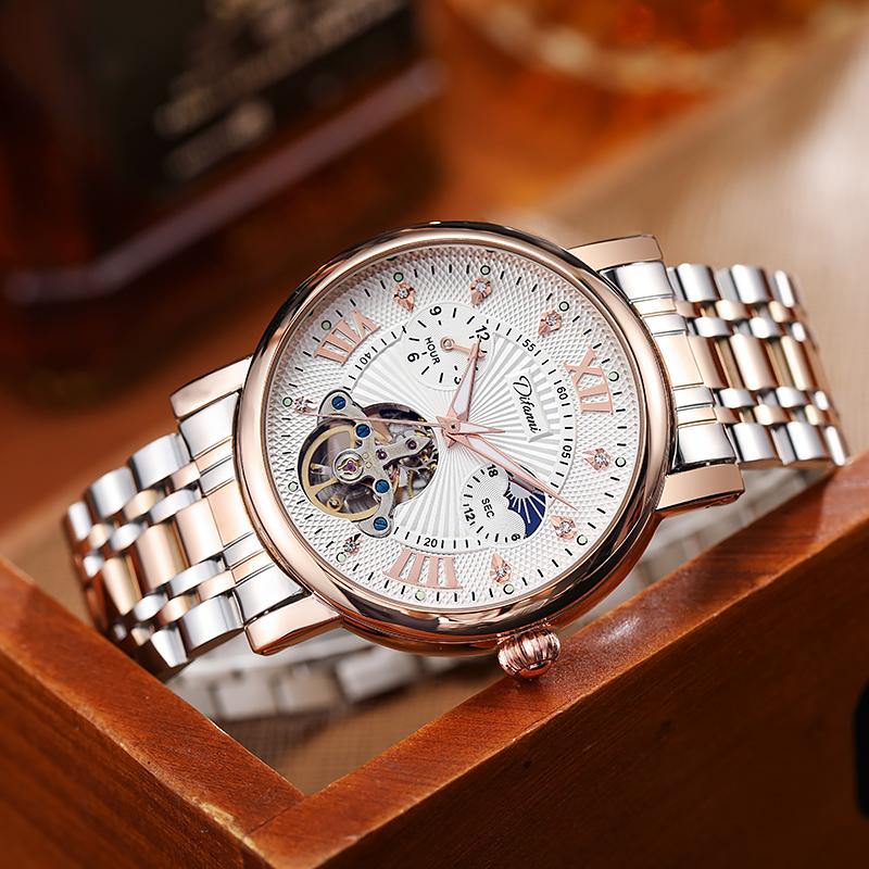 Men Watch Automatic Mechanical Watch Large Dial Luminous Hands Moon Phase Waterproof Tourbillon Skeleton Watches Man Reloj