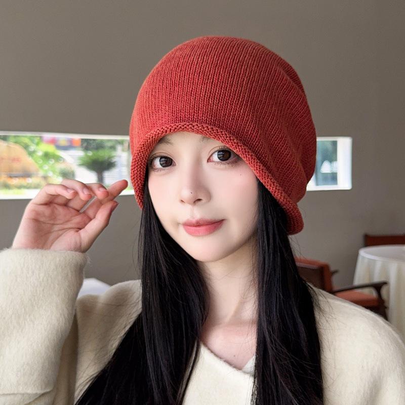 Damen Herbst & Winter Minimalistische Slouchy Beanie - Einfarbig, Umschlagrand, Warmer Ohrenschutz