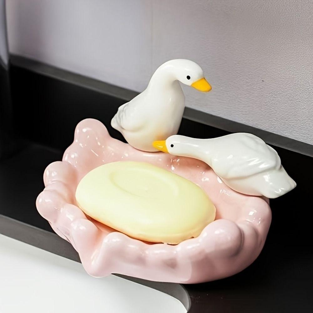 High-end Soap Tray Cartoon Soap Dish Drain Rack Decorative Duck Soap Holder  Toilet