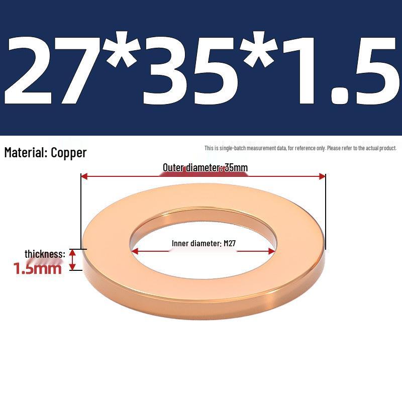 Pure Red Copper Gasket Sealing Ring for Marine Instruments, Metal Flat Washer M3-M60mm